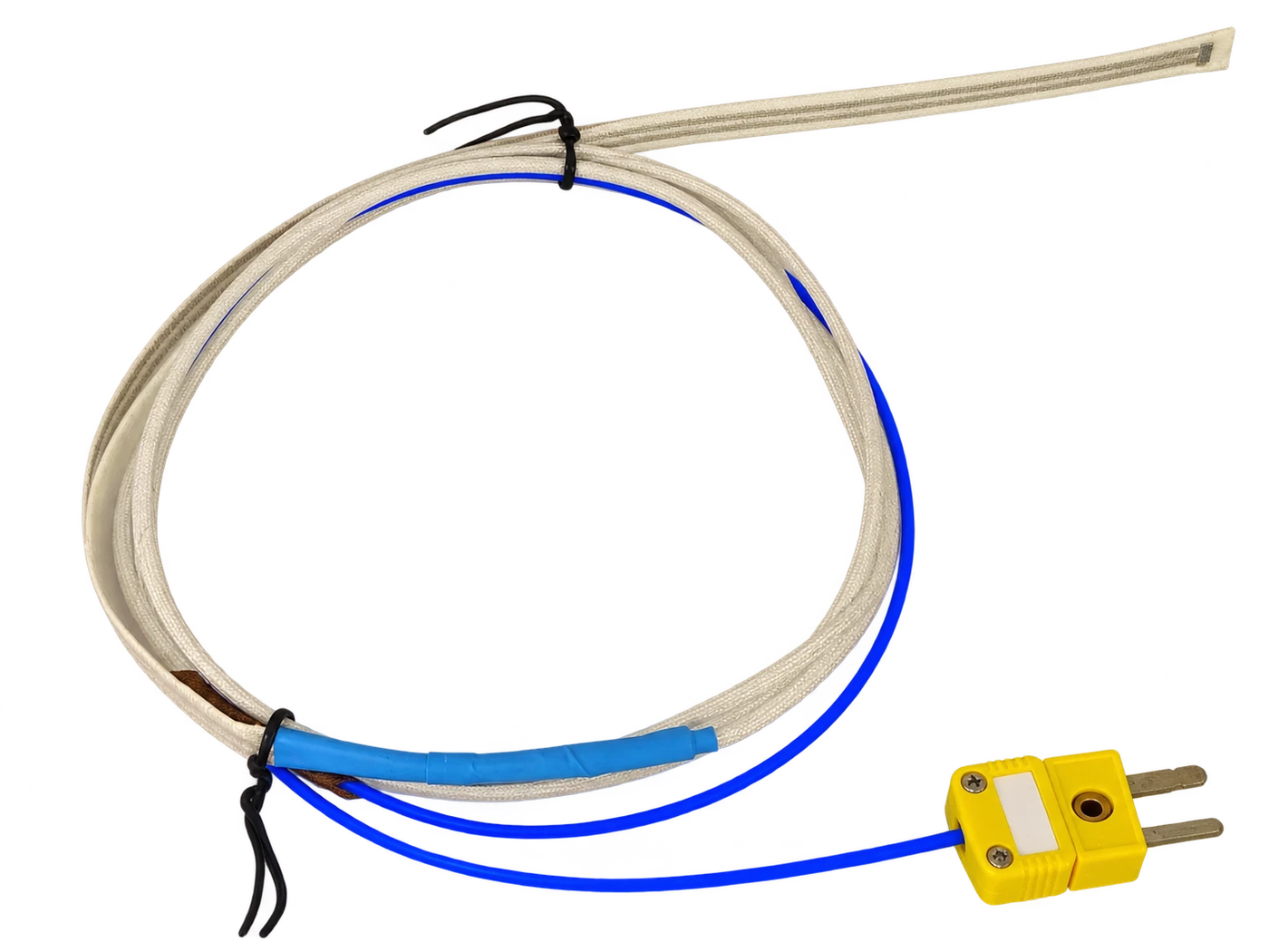 Sealed white and blue thermocouple wire